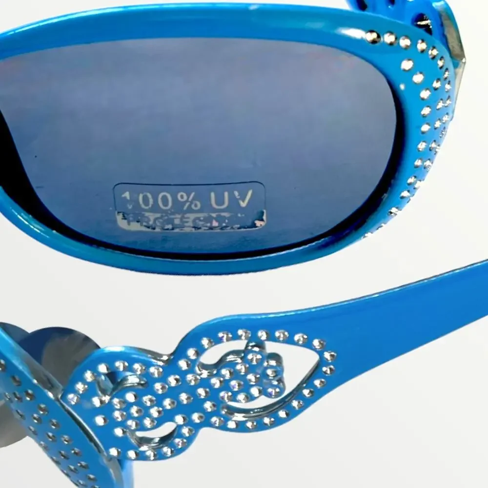 Kids Sunglasses 100% UV Protection Green & Blue Retro Frames With Glitter Detail